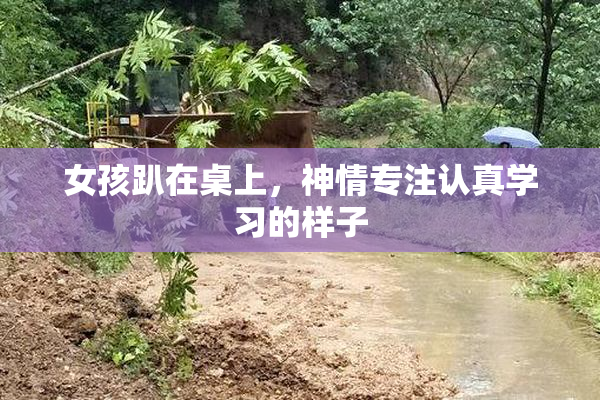 女孩趴在桌上，神情专注认真学习的样子